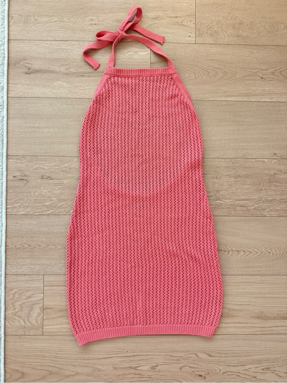 Knit Halter Mini Dress swim cover in Coral Pink